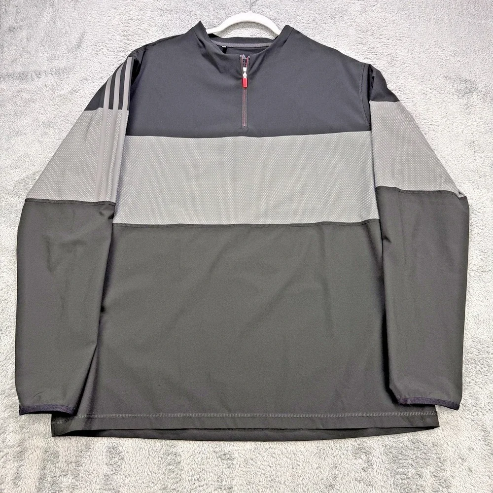 Adidas 1/4‎ Zip Pullover Men 2XL Black Gray L/S Colorblock Wicking Golf